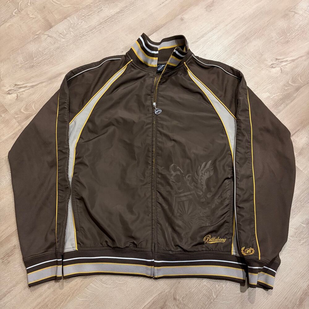 Vintage Y2K Billabong Brown Yellow Tan Track Jacket Men's Large L Surf Full Zip